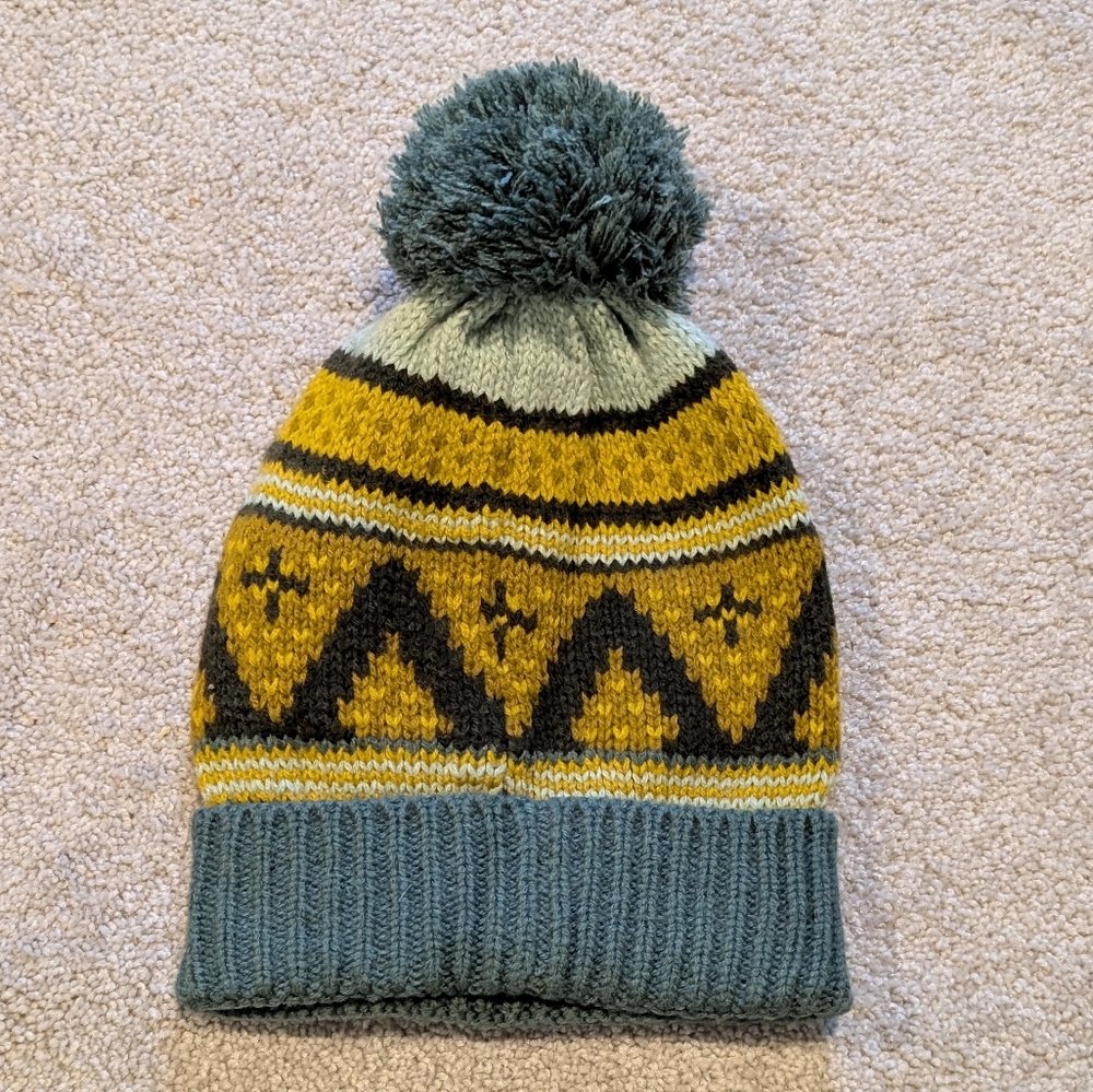 Arc'teryx Women's Fernie Toque Beanie Hat With Pom Pom, Green, Yellow, Brown - Picture 4 of 5